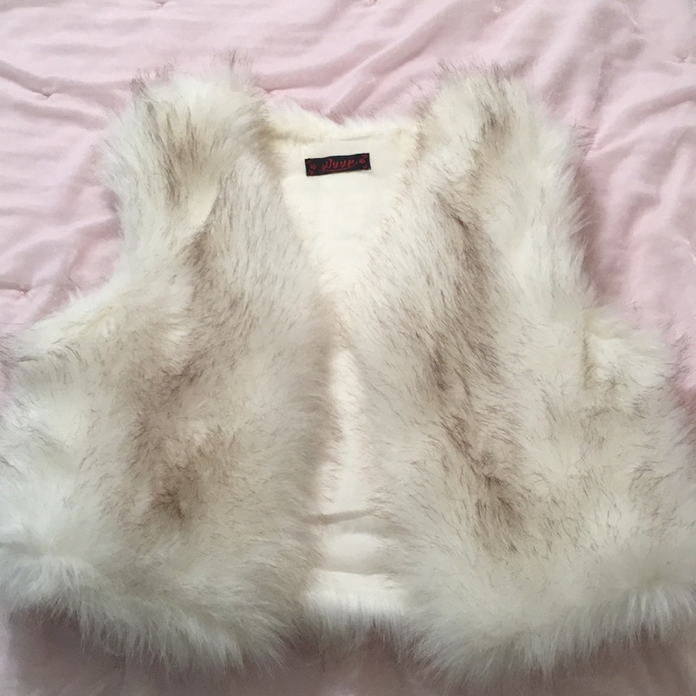 Fluffy white faux fur vest